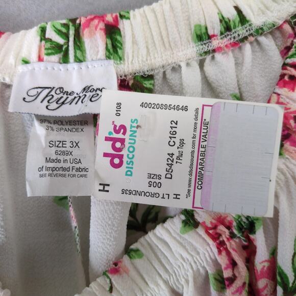 NWT One More Thyme Pink Roses White Blouse Women's Plus 3X Flared Sleeve Peasant - Picture 8 of 10